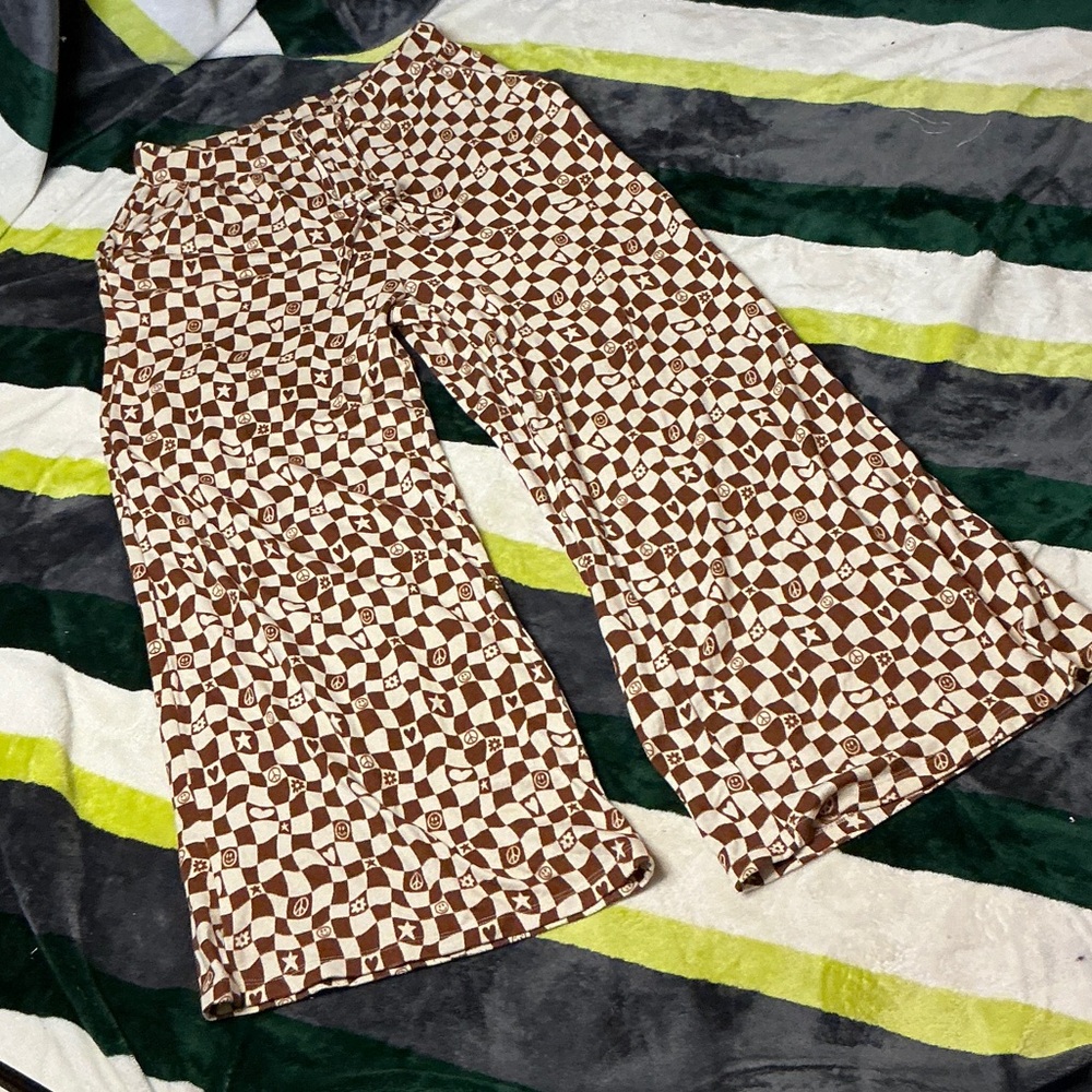 Brown & White Patterned Wide-Leg Pants